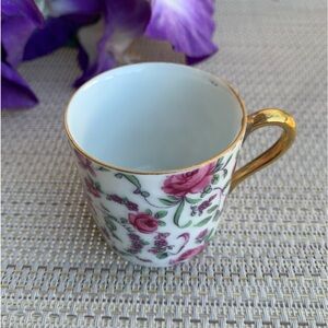 Demitasse Cup Made in Japan by Inarco Trimmed in gold and Pink/Purple Flowers